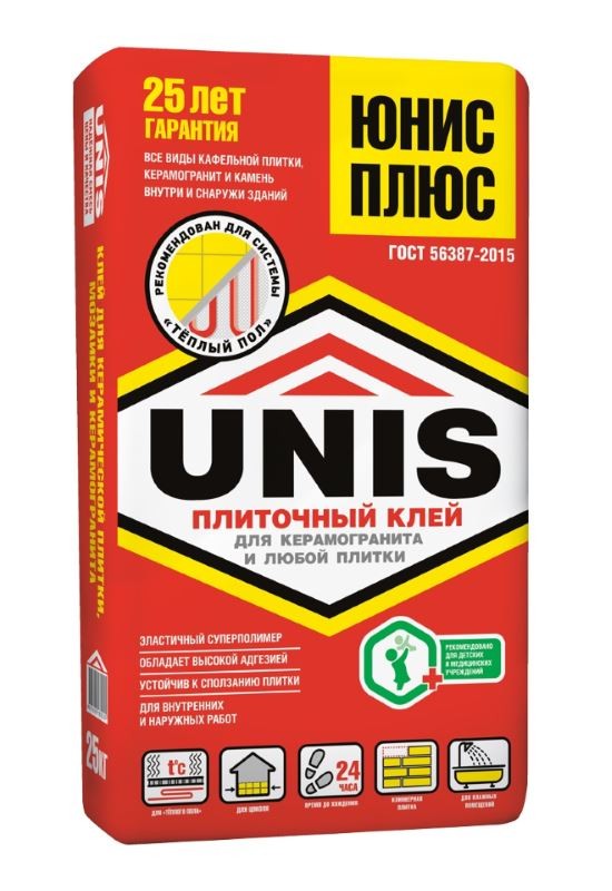 Клей плиточный ЮНИС ПЛЮС 25кг