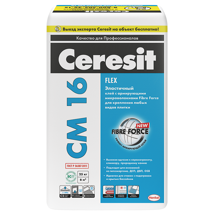 Клей для плитки эластичный Ceresit CM 16 25 кг